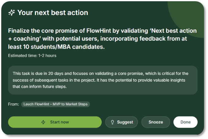 Your next best action card