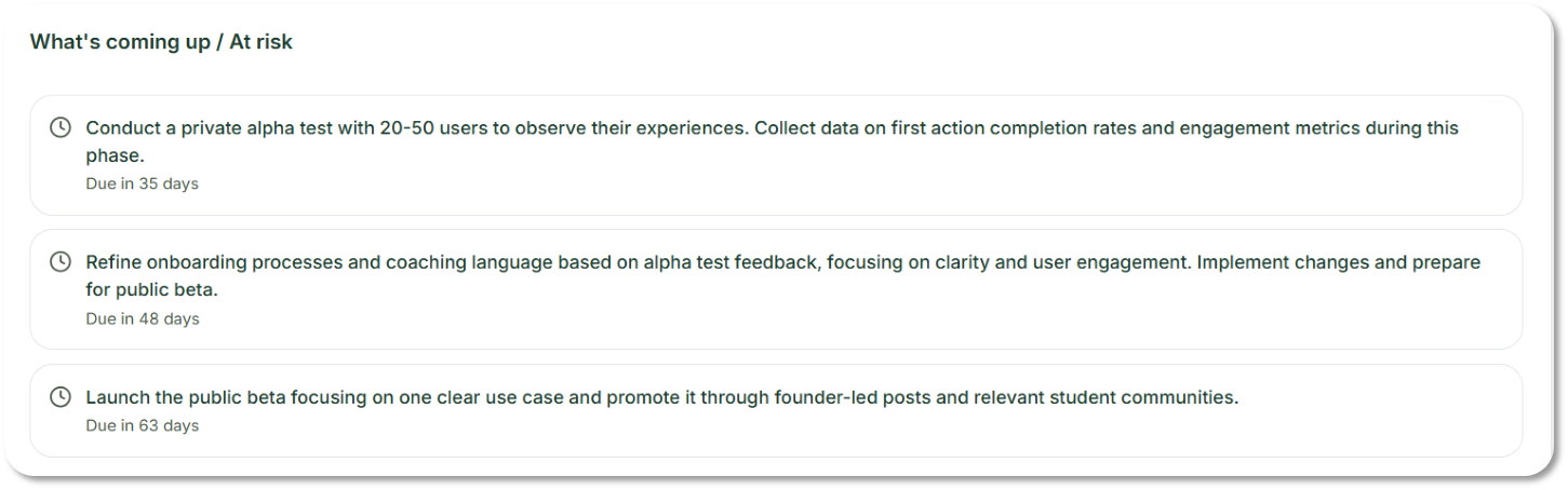 What's coming up / At risk section